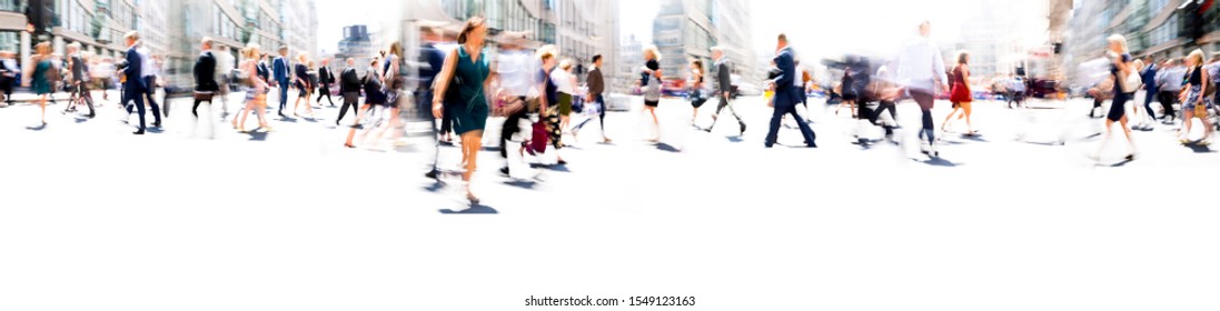 Lots of business people walking in the City of London. Blurred image, wide panoramic view of the road with people at sunny day. London, UK - Shutterstock ID 1549123163