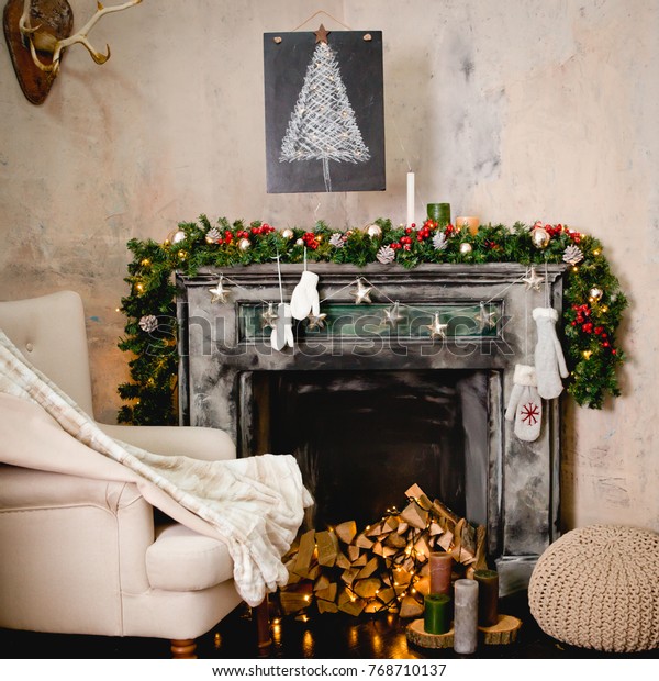 Lots Christmas Lights Fir Branches On Stock Photo Edit Now 768710137