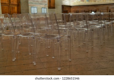 Lots Of Clear Plastic Chairs In The Meeting And Presentation Room