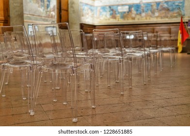 Lots Of Clear Plastic Chairs In The Meeting And Presentation Room