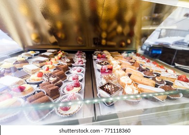 Lots Of Colorful And Tasteful Cakes In A Patisserie Shop