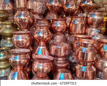 Lots Of Copper Water Vessel At Indian Market