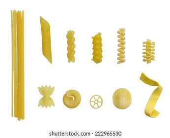 Lots Of Different Pasta Types In White Back