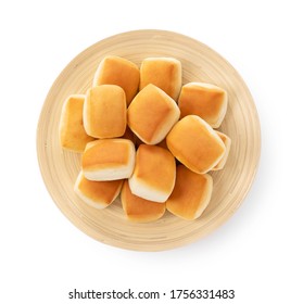 Lots of dinner rolls in a wooden plate