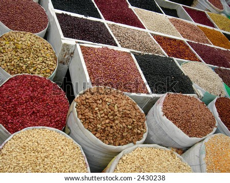 lots of dry food  at the market