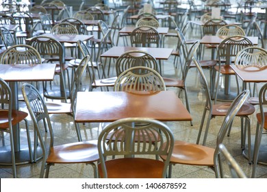 Lots Of Empty Tables And Chairs In The Food Court In The Exhibition Center