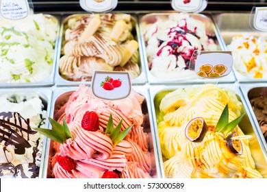 Lots Of Icecream In Ice Cafe Display