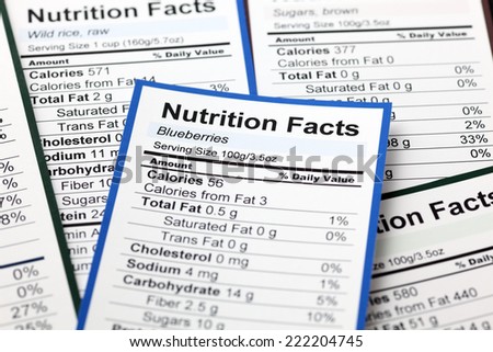 Lots of Nutrition facts. Close-up.
