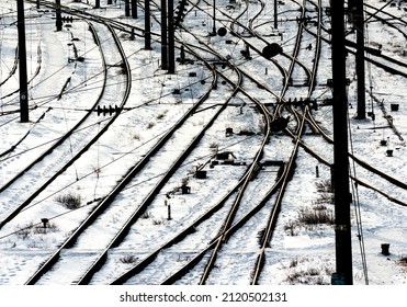 Lots Of Railroad Tracks And Snow