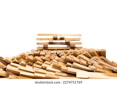 Lots of rectangular wooden sticks. Wooden constructor.