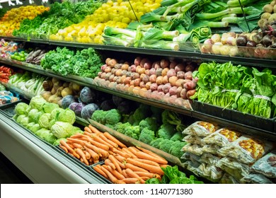 Lots Of Vegetables In The Produce Aisle At A Supermarket