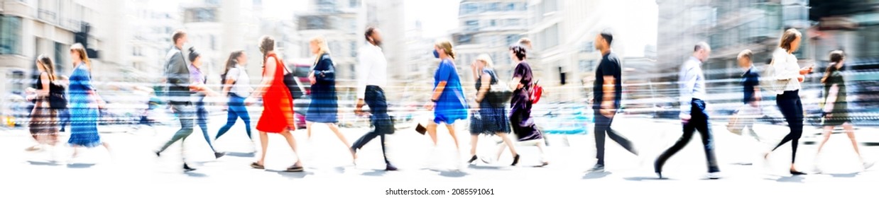 Lots of walking people, multiple exposure illustration represents modern life the big busy city. Business people, young people, students crossing the road