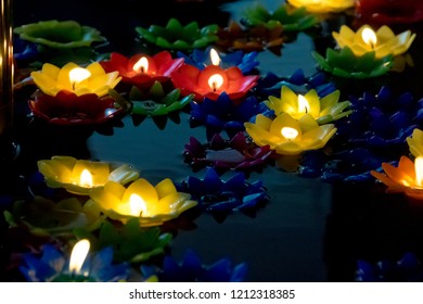 Lotus Flower Candles Floating On Water Stock Photo 1212318385 ...