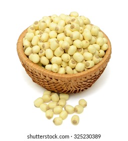 Lotus seeds in basket Isolated on the white background
