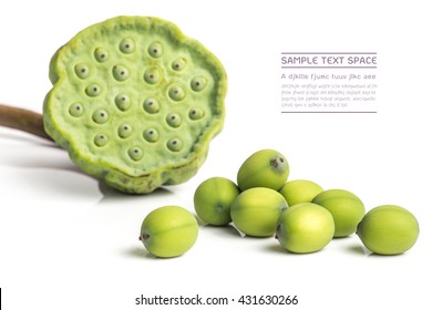 lotus seeds close up on white background