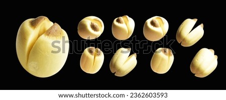 Lotus seeds isolated with clipping path, no shadow in black background, cooking ingredients