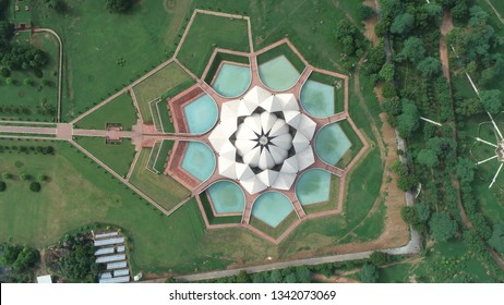 Lotus Temple, New Delhi, Delhi, India, July 29th 2018: Lotus Temple With Its Unique Architectural Design And Serene Surroundings Is A Multi Faith Bahai Temple.