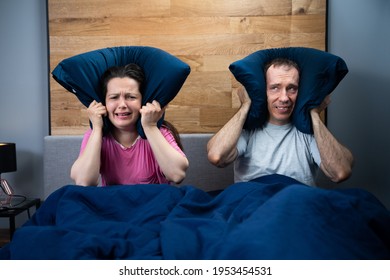 Loud Neighbor Making Noisy Party While Couple Sleeping In Bed