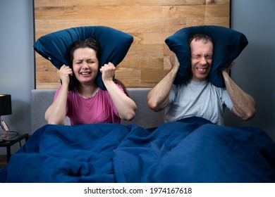 Loud Neighbor Making Noisy Party While Couple Sleeping In Bed