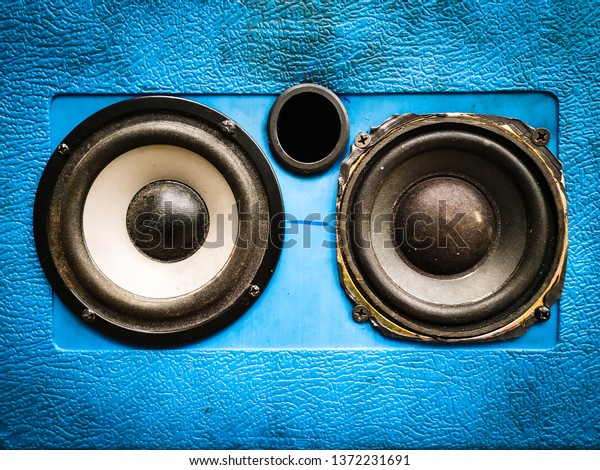 Loud speaker retro sub woofer self made. Blue\
aqua abstract