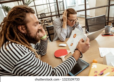 Loud Voice. Nice Bearded Man Being Very Loud While Speaking On The Phone