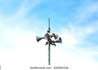 Loudspeaker to be used for the announcement of the event of a disaster.loudspeaker of disaster-forecast with clear blue sky.