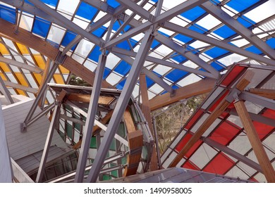 Louis Vuitton Foundation Decorated By Daniel Buren. Paris, France. January 2017.