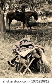 LOUISA, VA – JUNE 9, 2012: Men Re-enact The Civil War Battle Of Trevilian Station In Louisa, Virginia On The Original Site Which Took Place June 11,12, 1864 Between Union And Confederate Cavalry.