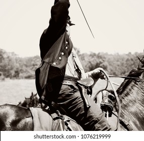 LOUISA, VA – JUNE 9, 2012: Men Re-enact The Civil War Battle Of Trevilian Station In Louisa, Virginia On The Original Site Which Took Place June 11,12, 1864 Between Union And Confederate Cavalry.