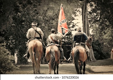 LOUISA, VA – JUNE 9, 2012: Men Re-enact The Civil War Battle Of Trevilian Station In Louisa, Virginia On The Original Site Which Took Place June 11,12, 1864 Between Union And Confederate Cavalry.