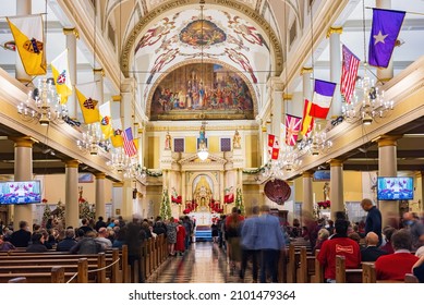 Louisiana, DEC 24 2021 - Christmas Eve Mass In St. Louis Cathedral