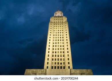 Louisiana State Capitol Building At Dusk