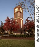 Louisiana Tech University Centennial Plaza Clock Tower in the fall at dusk