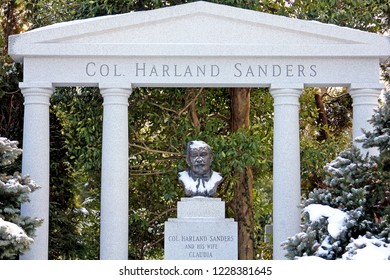 Louisville, Kentucky - January 15, 2014: gravesite of Colonel Harland Sanders, founder of Kentucky Fried Chicken 