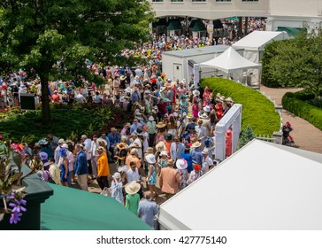 Louisville, Kentucky: May 7, 2016: Walking Around Churchill Downs On Derby Day Among Finely Dressed Crowds