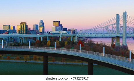 The Louisville, Kentucky Skyline At Sunrise