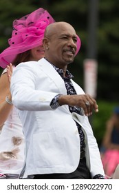 Louisville, Kentucky, USA - May 03, 2018: The Pegasus Parade, Montel Williams TV Show Host, Riding On A Car Going Down W Broadway