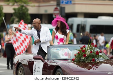 Louisville, Kentucky, USA - May 03, 2018: The Pegasus Parade, Montel Williams TV Show Host, Riding On A Car Going Down W Broadway