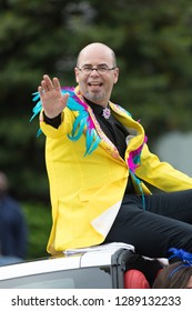 Louisville, Kentucky, USA - May 03, 2018: The Pegasus Parade, Jason Smith, Celebrity, Riding On A Corvette Down W Broadway