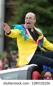 Louisville, Kentucky, USA - May 03, 2018: The Pegasus Parade, Jason Smith, Celebrity, Riding On A Corvette Down W Broadway