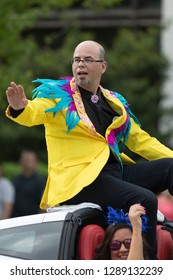 Louisville, Kentucky, USA - May 03, 2018: The Pegasus Parade, Jason Smith, Celebrity, Riding On A Corvette Down W Broadway