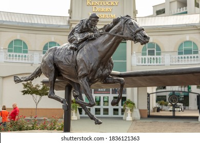 Louisville, Kentucky; USA; Sept. 25, 2020. A Close Up Landscape View Of Barbaro At The Kentucky Derby Museum Entrance. He Is A Kentucky Derby 2006 Winner Who Died In 2007 Of A Shattered Leg