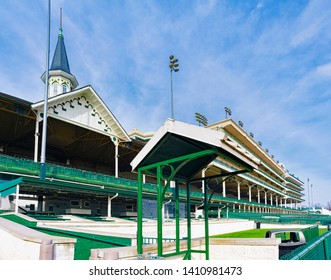 LOUISVILLE, KY - January 3, 2019: View Of The Stands Overlooking The Racetrack At Churchill Downs Where The Kentucky Derby, One Leg Of Horse Racing's Triple Crown, Is Run. 