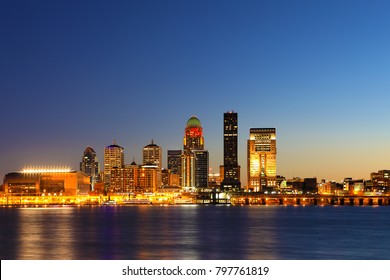 The Louisville night skyline across the Ohio River 