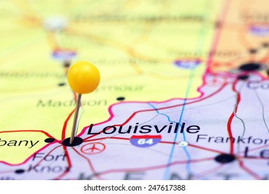 Louisville pinned on a map of USA 