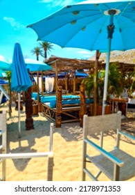 Lounge Beach Bar In Golfe Juan In South Of France . Enjoy The Summer On The Beach  