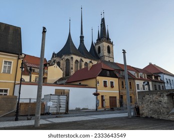 Louny Czechia landscape view of historical old city Louny Ceske stredohori Czech republic panorama church and old houses and fortifications, old town square and streets	
