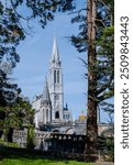 Lourdes Cathedral Facade and Towers in France