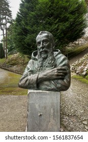 Lourdes, France, 24 June 2019: Memorial bust of Father Marie-Antoine Missionnaire Capucin the apostle Notre-Dame (who introduced the iconic Torchlight Procession in Lourdes, 1863) at Sanctuary Lourdes