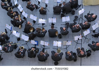 Lourdes,France - 05.17.2014: Croatian Army Orchestra At Millitary Pilgrimage In Lourdes, France.